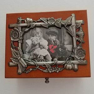 💎 Beautiful Wooden Pewter and Glass "Insert Photo" Jewelry Box 💎